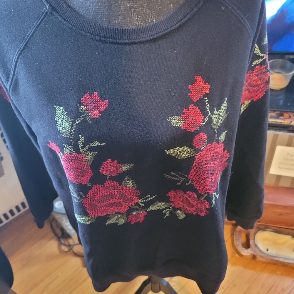 Forever 21 Rose Sweater with cross stiching